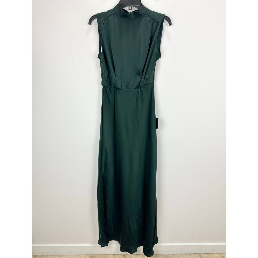 Lulus Classic Elegance Green Satin Sleeveless Mock Neck Maxi Dress Medium NWT - Picture 5 of 11